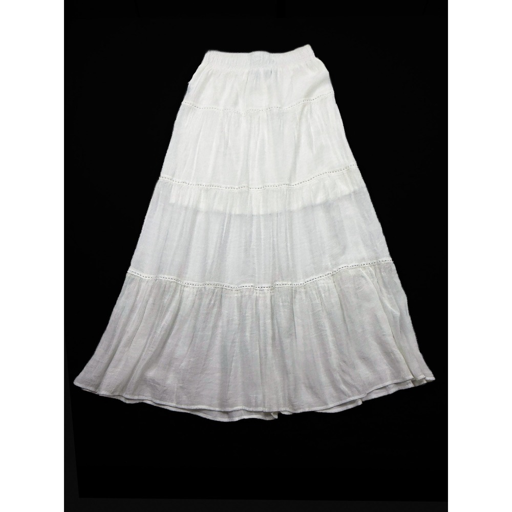 BCX Womens XS Maxi Skirt Off White Tiered Crochet Detail Lace Drawstring Long